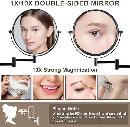 JANEEVA 8 Inch Wall Mounted Makeup Mirror with 360 Extendable Arm