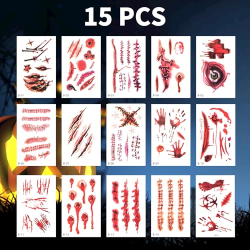 TsuperU Halloween Scar Tattoos Fake Wounds Sticker