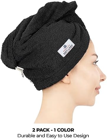 American Soft Linen 100 Cotton Hair Towels 2 Pack Black