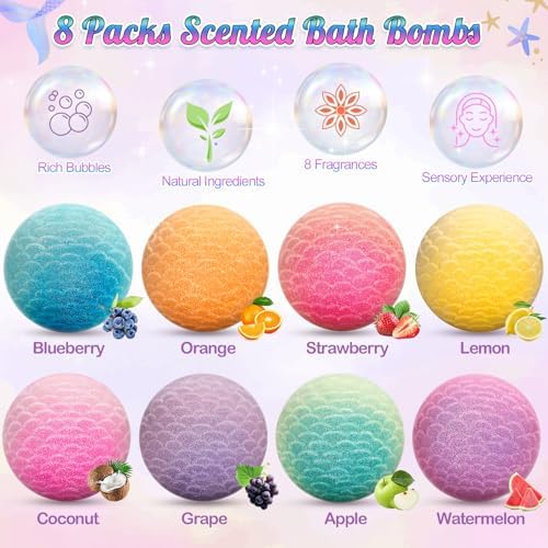 Ellinjan Mermaid Bath Bombs for Kids 8PCS Surprise Toys
