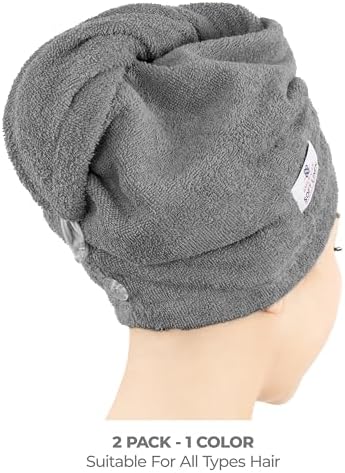 American Soft Linen 100 Cotton Hair Towels 2 Pack Dark Gray
