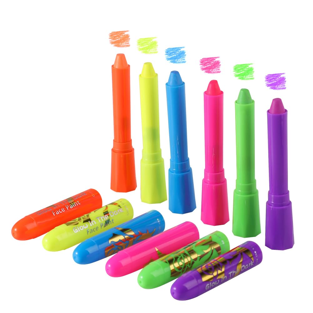 SIQITECHNO 6Pcs UV Glow Face Paint Crayons for Halloween Party