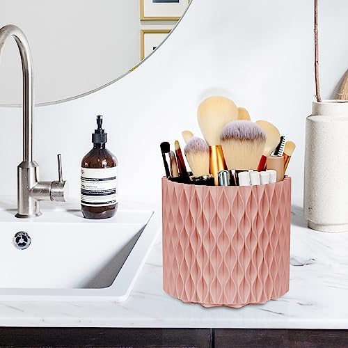 WAFJAMF Makeup Brush Holder 360 Rotating 5 Slot Organizer - Pink