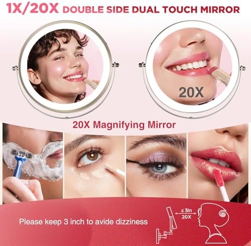 VORREMIRR 20X Wall Mounted Makeup Mirror with LED Lighting and Swivel Arm