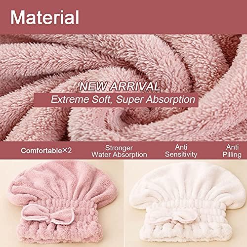 Jseng 2PC Microfiber Hair Drying Caps Extra Soft Ultra Absorbent