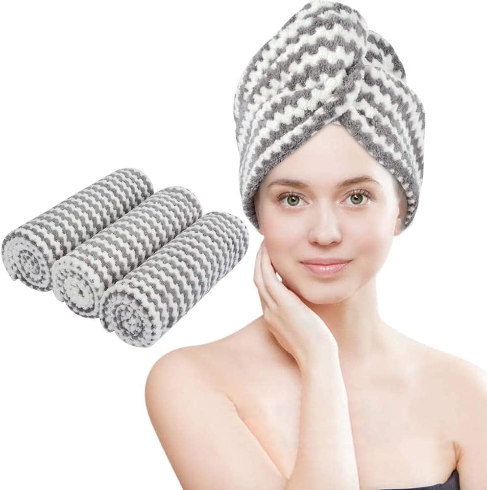 VIVOTE Microfiber Hair Towel Wrap 3Pack Gray