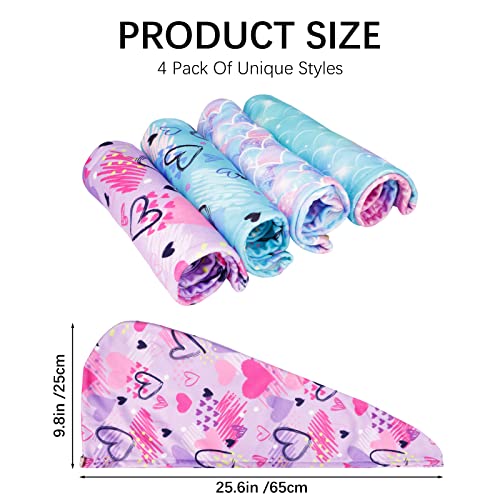 RETON 4 Pack Microfiber Hair Towels for Kids Girls Women