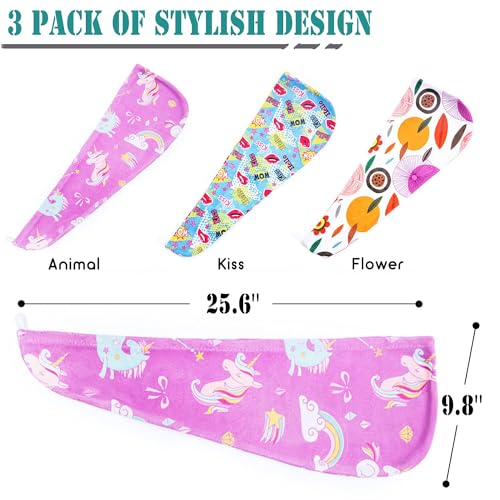ELLEWIN Microfiber Hair Drying Towel 3 Pack for Kids Women