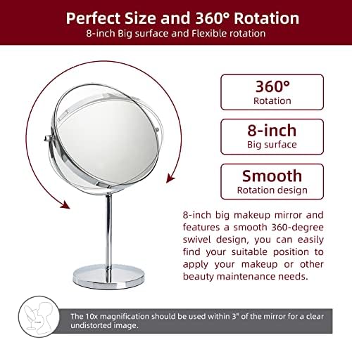 15 Tall Classic Round Magnifying Makeup Mirror with 1X10X and Swivel Stand