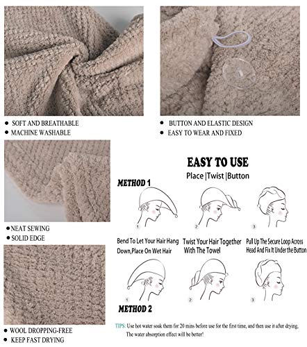 ELLEWIN 3 Pack Hair Towel Wrap with Buttons