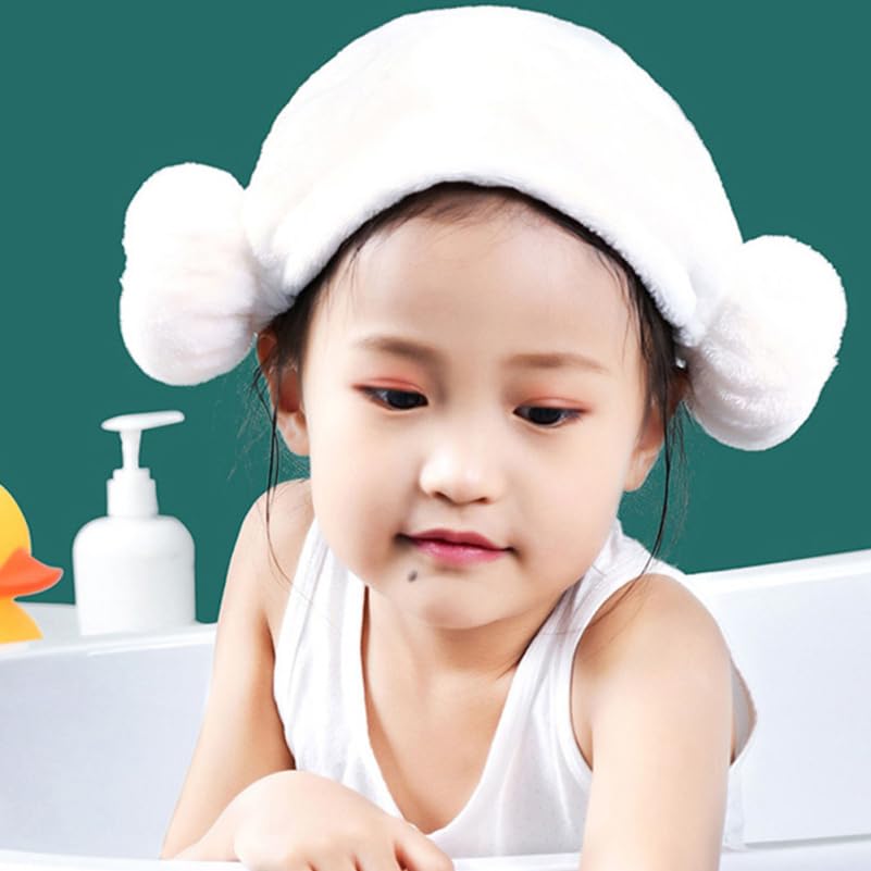 BIUDECO Quick Drying Cotton Hair Towel Hat for Kids with Heart Pattern