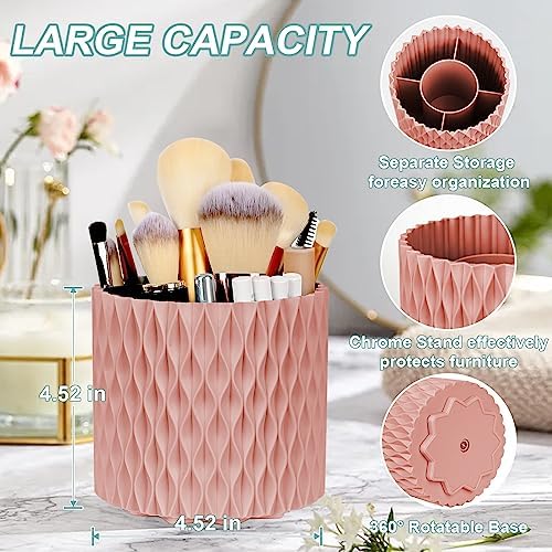 WAFJAMF Makeup Brush Holder 360 Rotating 5 Slot Organizer - Pink