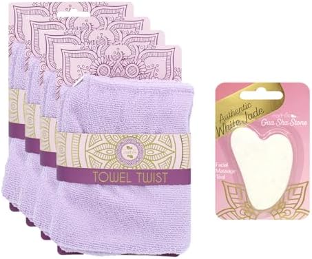 Earth I Purple Microfiber Hair Towel 4 Pack 1 Face Stone Gua Sha