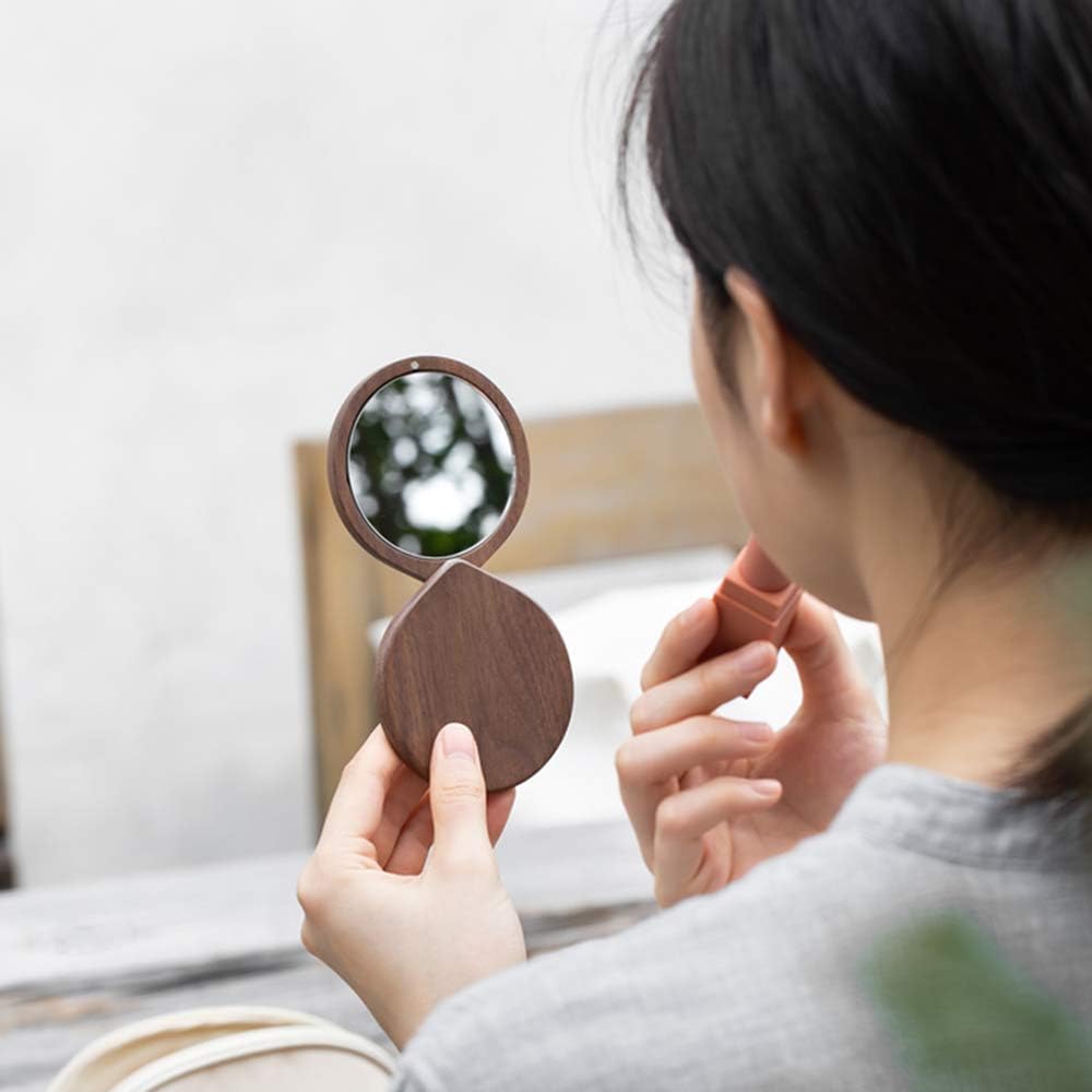 VinAmy Portable Makeup Mirror with Peach Wood Frame