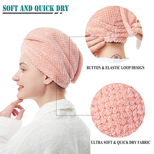ELLEWIN 3 Pack Hair Towel Wrap with Buttons