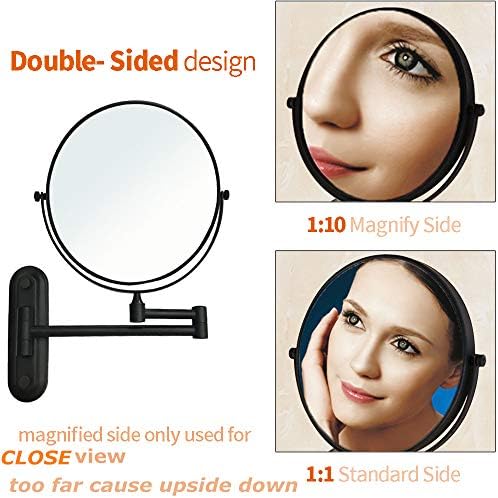 Gecious Double Sided Wall Mirror 10X Magnification Matte Black