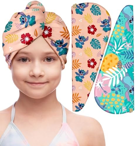 Akkya Microfiber Hair Towel Wrap 2 Pack Cute Cartoon Print