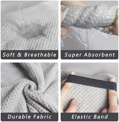 Large Microfiber Hair Towel with Spa Headband and Wristbands - Light Grey