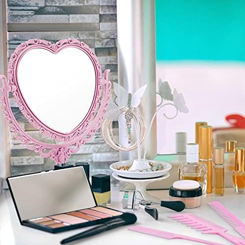 CHENGU Heart-Shaped Mirror 8 Combs Hair Styling Set Pink