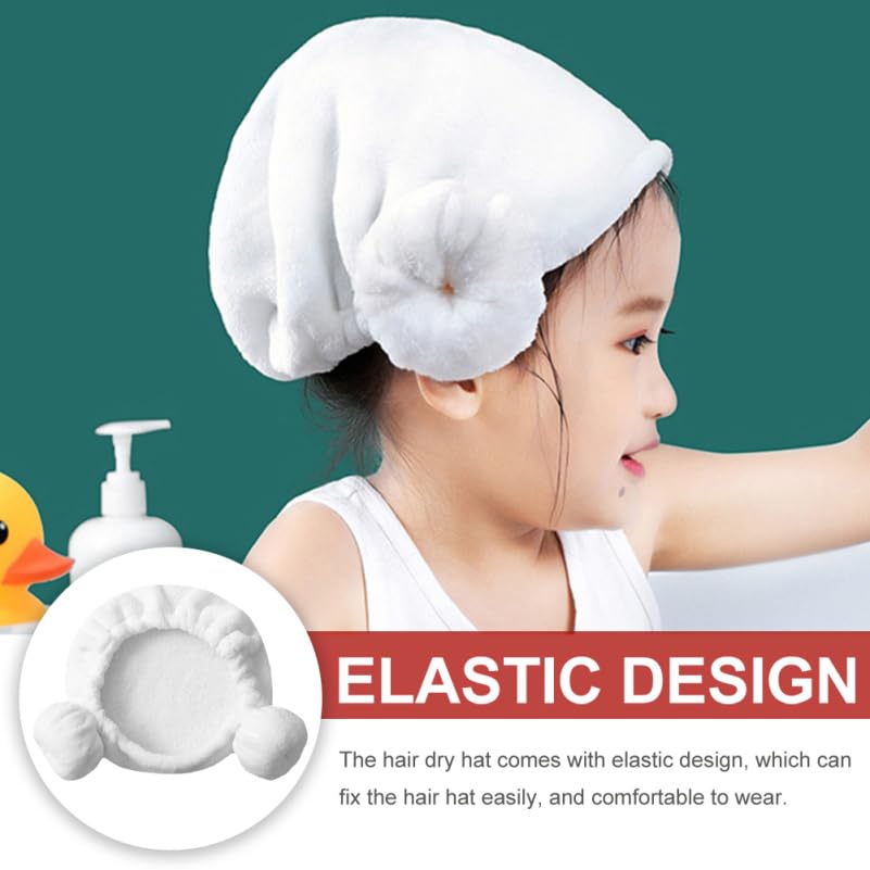 BIUDECO Quick Drying Cotton Hair Towel Hat for Kids with Heart Pattern