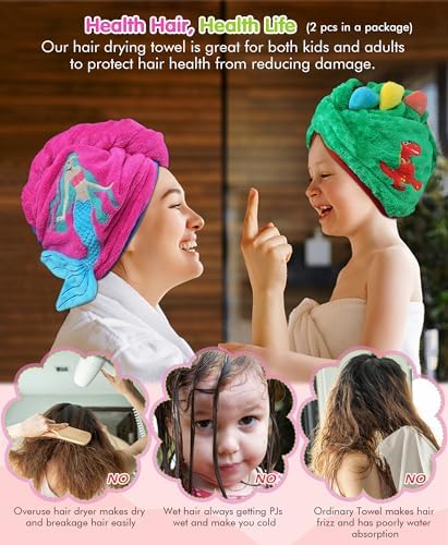 YI HENG MEI 3D Embroidery Hair Towel Wrap for Kids 2PCS