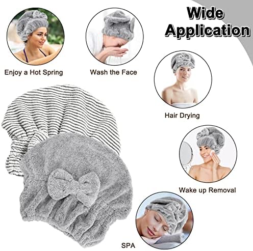2 Pack Microfiber Towel Caps with 2 Combs for Curly Hair