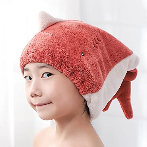 Foyadi Hair Drying Towel for Kids Girls Cute Cartoon Red