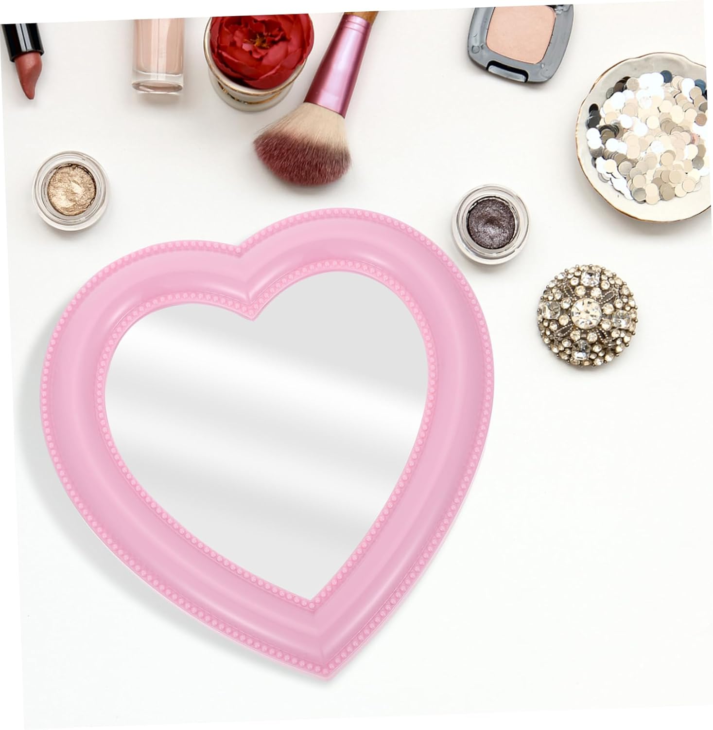 PRETYZOOM Heart Shaped Desktop Makeup Mirror Dual Use Wall Mounted