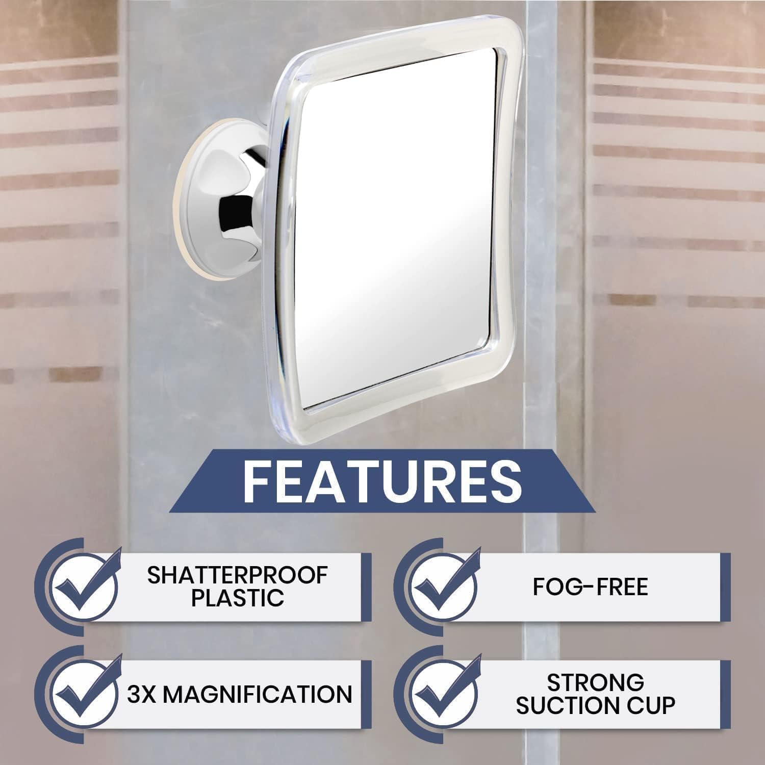 3X Magnifying Fogless Shower Mirror