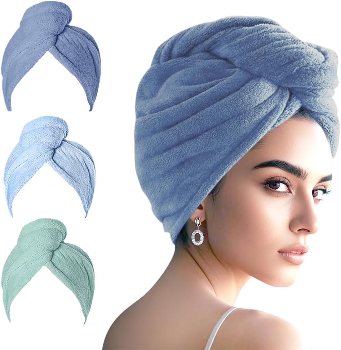 3 Pack Microfiber Hair Turbans for Quick Drying
