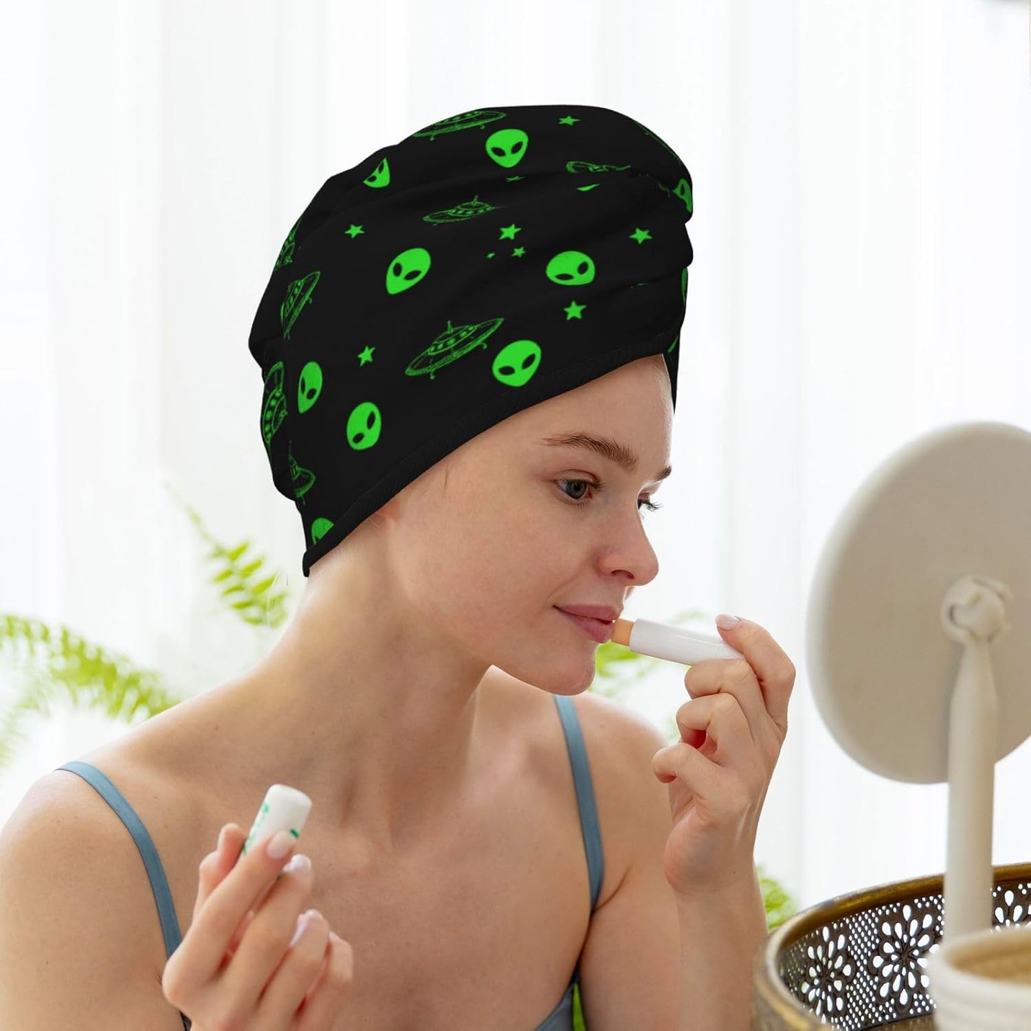 Galaxy Alien Hair Towel Wrap for Men Women Curly Long Thick Hair