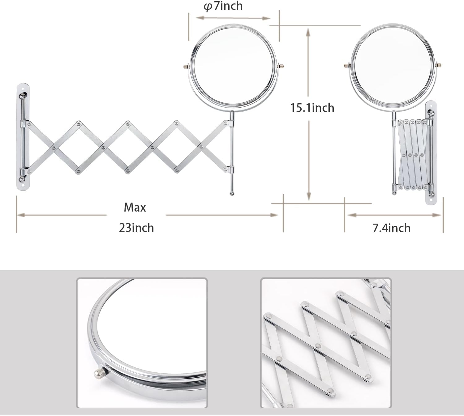 WELLLINK Extendable Makeup Mirror with 1X 7X Magnification