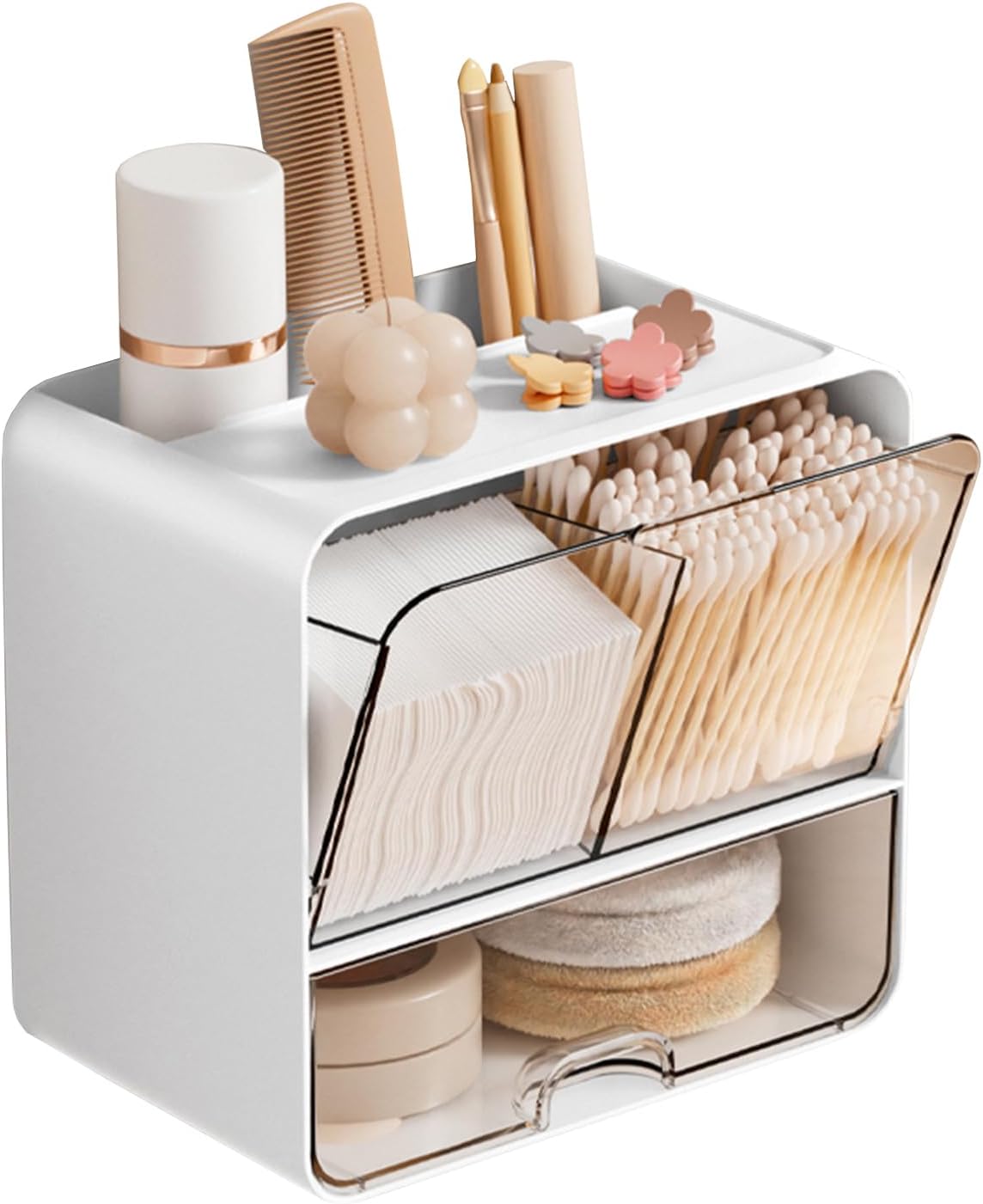 ONEFOLL Wall Mounted Makeup Organizer with Slant Flip and Drawer