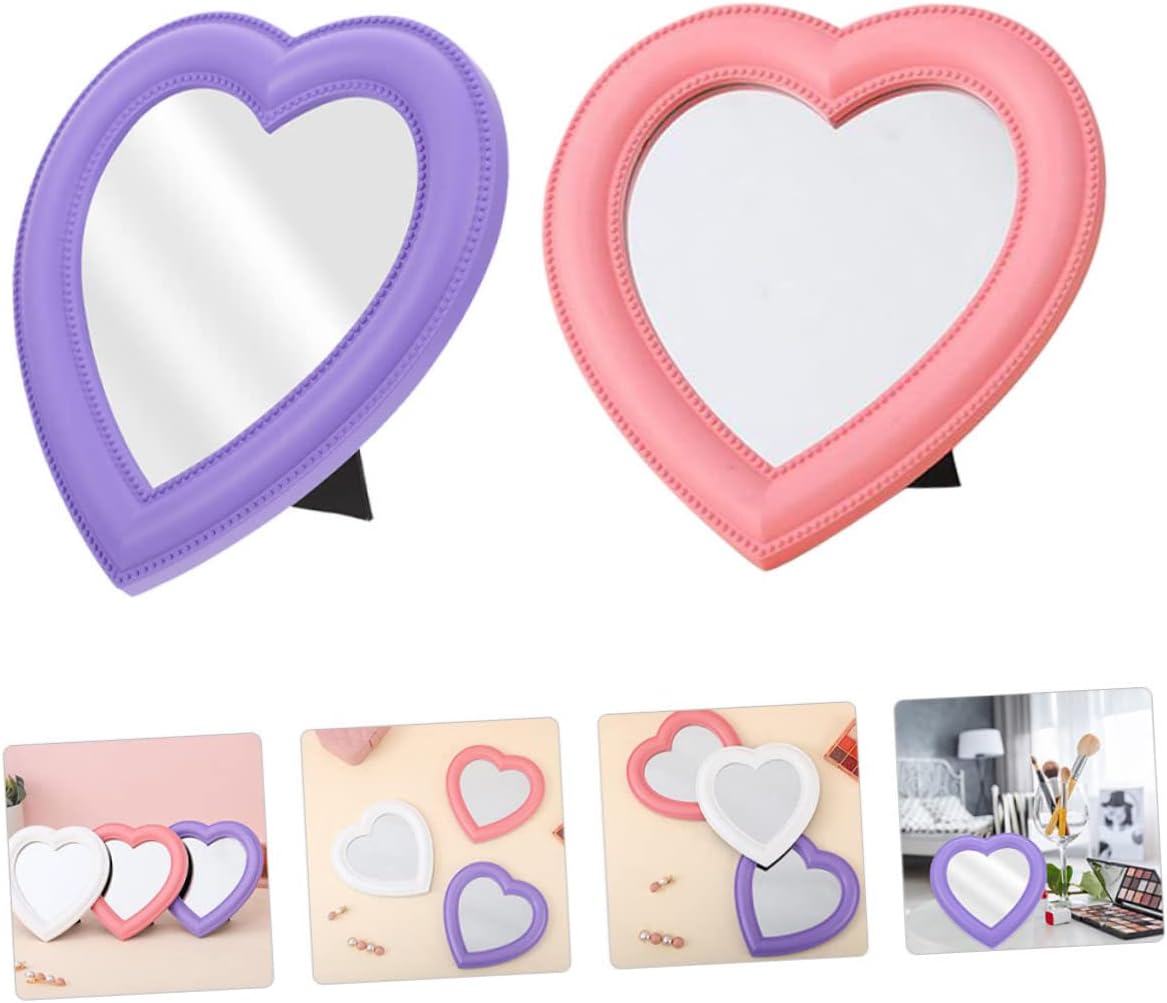 2pcs Heart-Shaped Makeup Mirrors Wall-Mounted Desktop Use