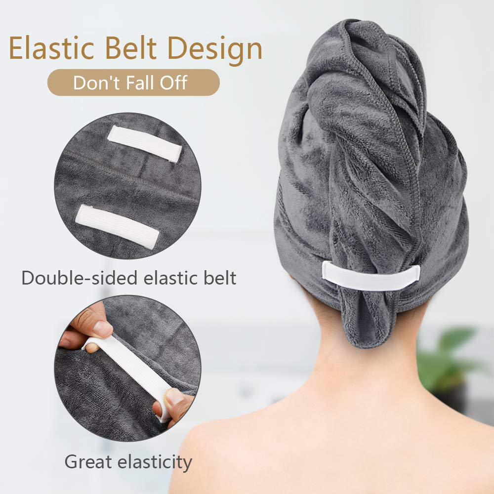 SUNLAND Microfiber Hair Towel with Elastic Band - 40x20 Inches