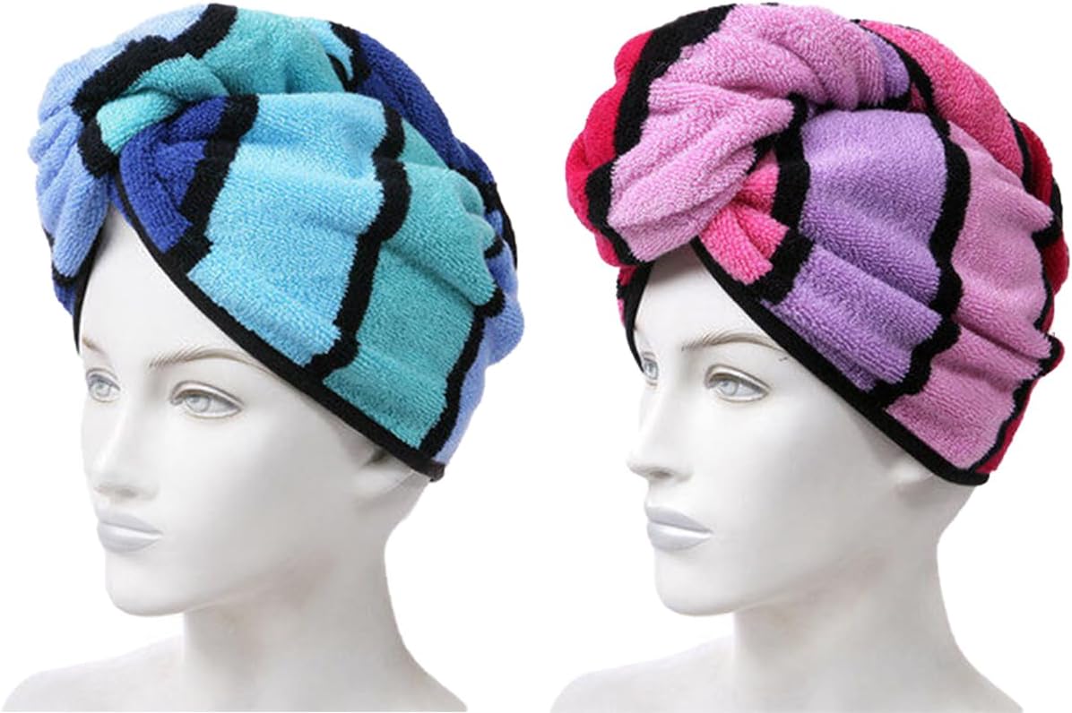 Wenlly 2 Pack Cotton Hair Drying Towel with Button