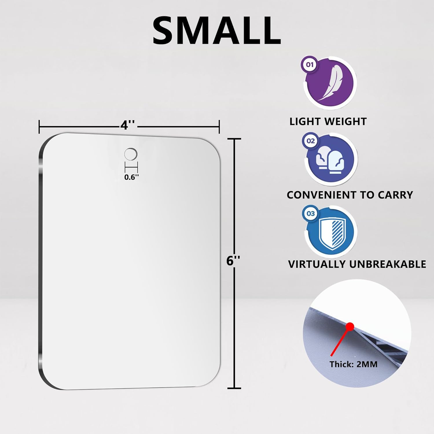 Shatterproof Acrylic Mirror Set for Shaving 2 Pack 6x4 Inch
