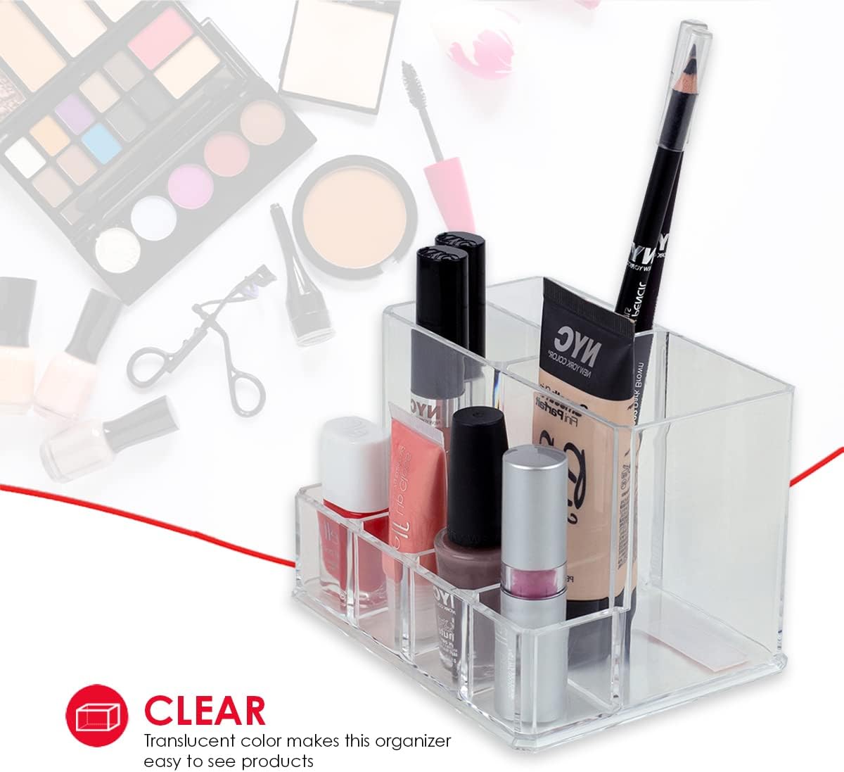 Home Basics Clear Shatter-Resistant Makeup Organizer