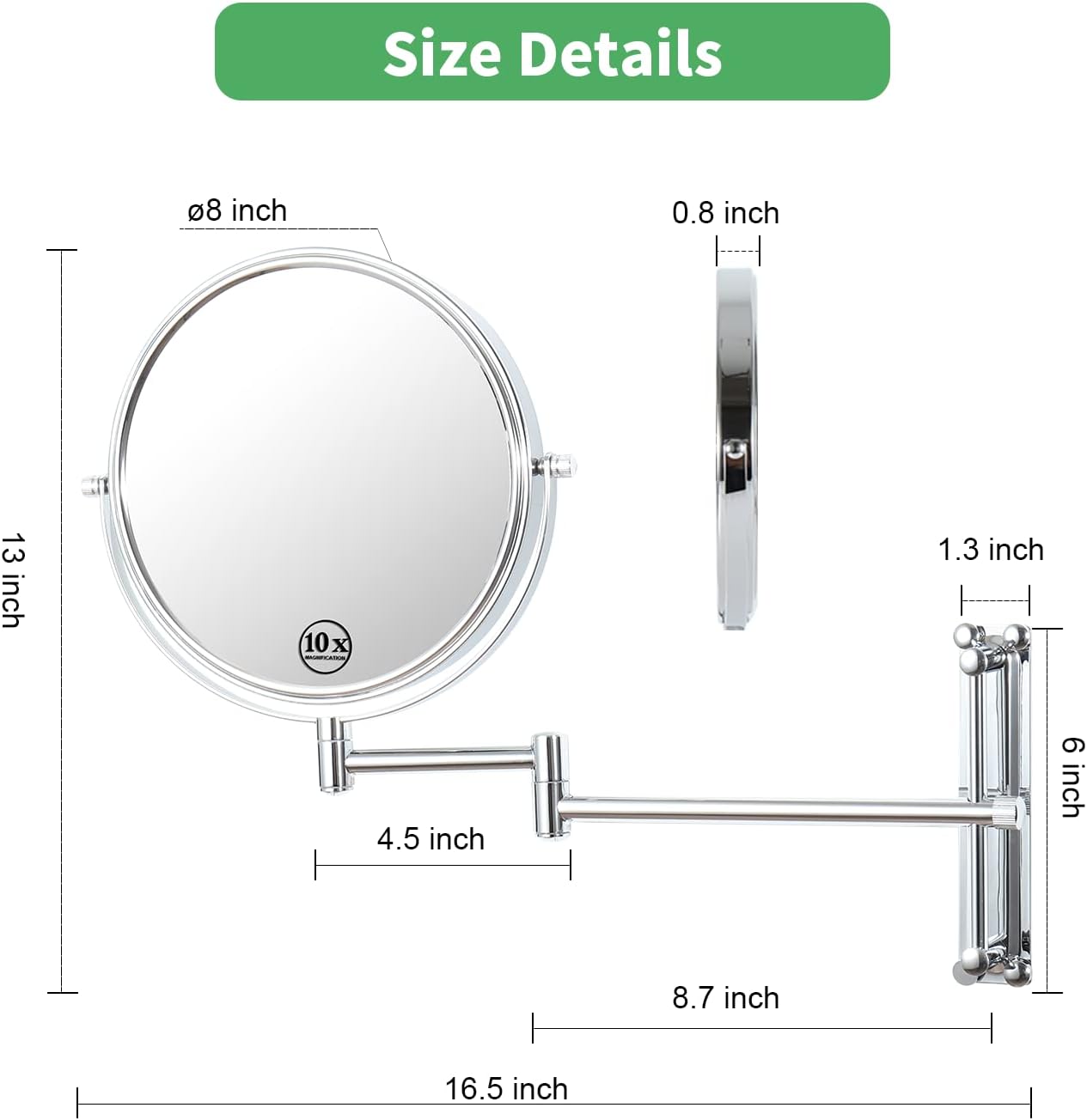 GRASKY 10X Magnifying Wall Mounted Mirror with Lights