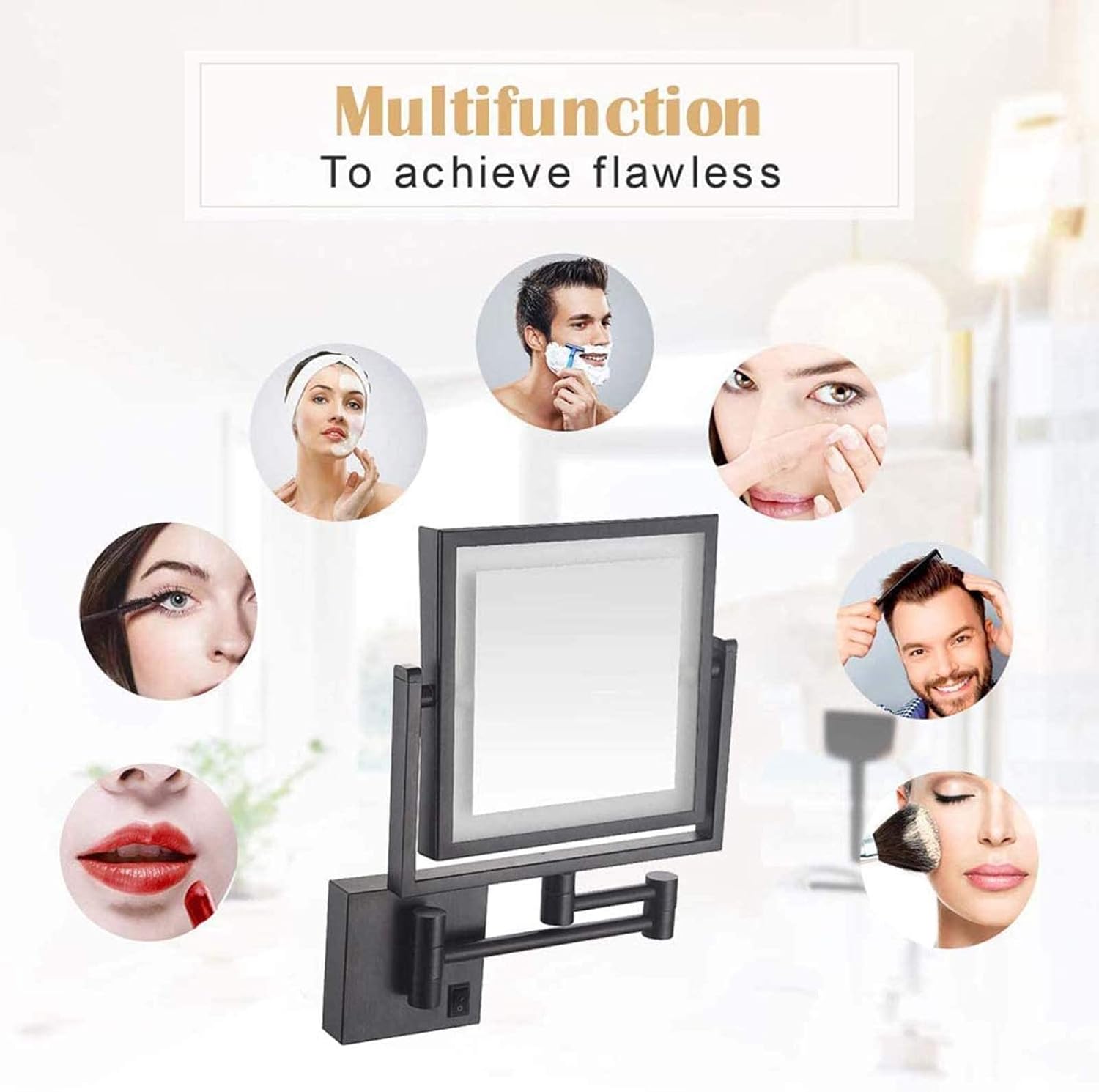 DEIHGE 8 Inch LED Wall-Mounted Makeup Mirror with 3X Magnifying