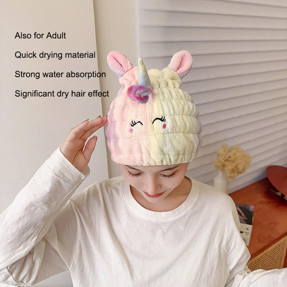 NAWPHEKI Unicorn Hair Drying Towel Cap 2Pcs