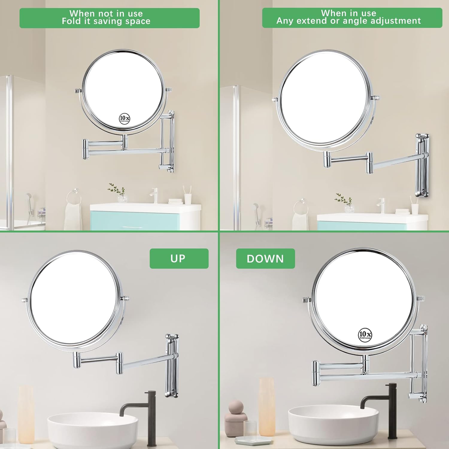 GRASKY 10X Magnifying Wall Mounted Mirror with Lights