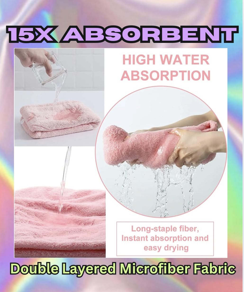 XXL Microfiber Hair Towel Wrap Pink 35 Inches Long