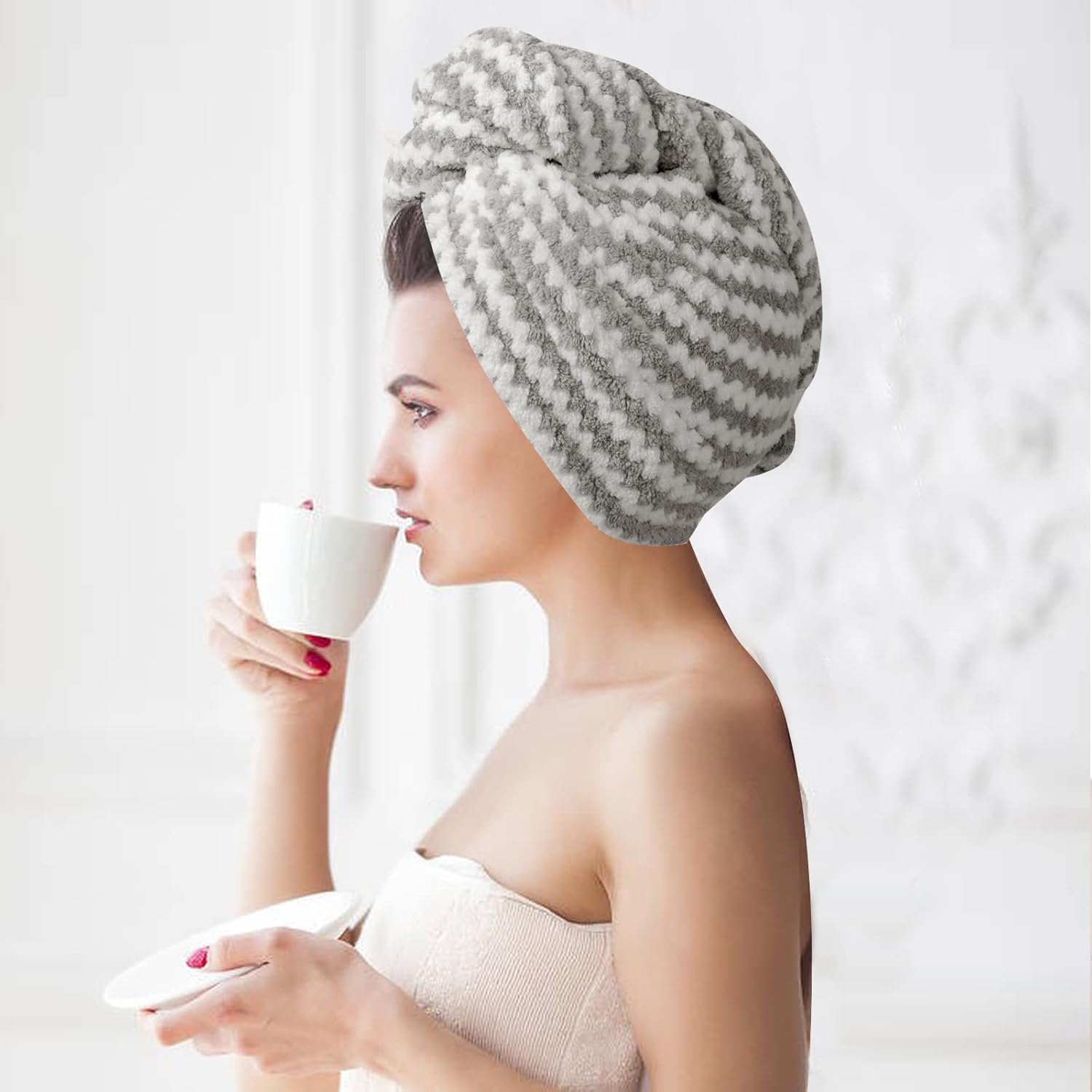 VIVOTE Microfiber Hair Towel Wrap 3Pack Gray