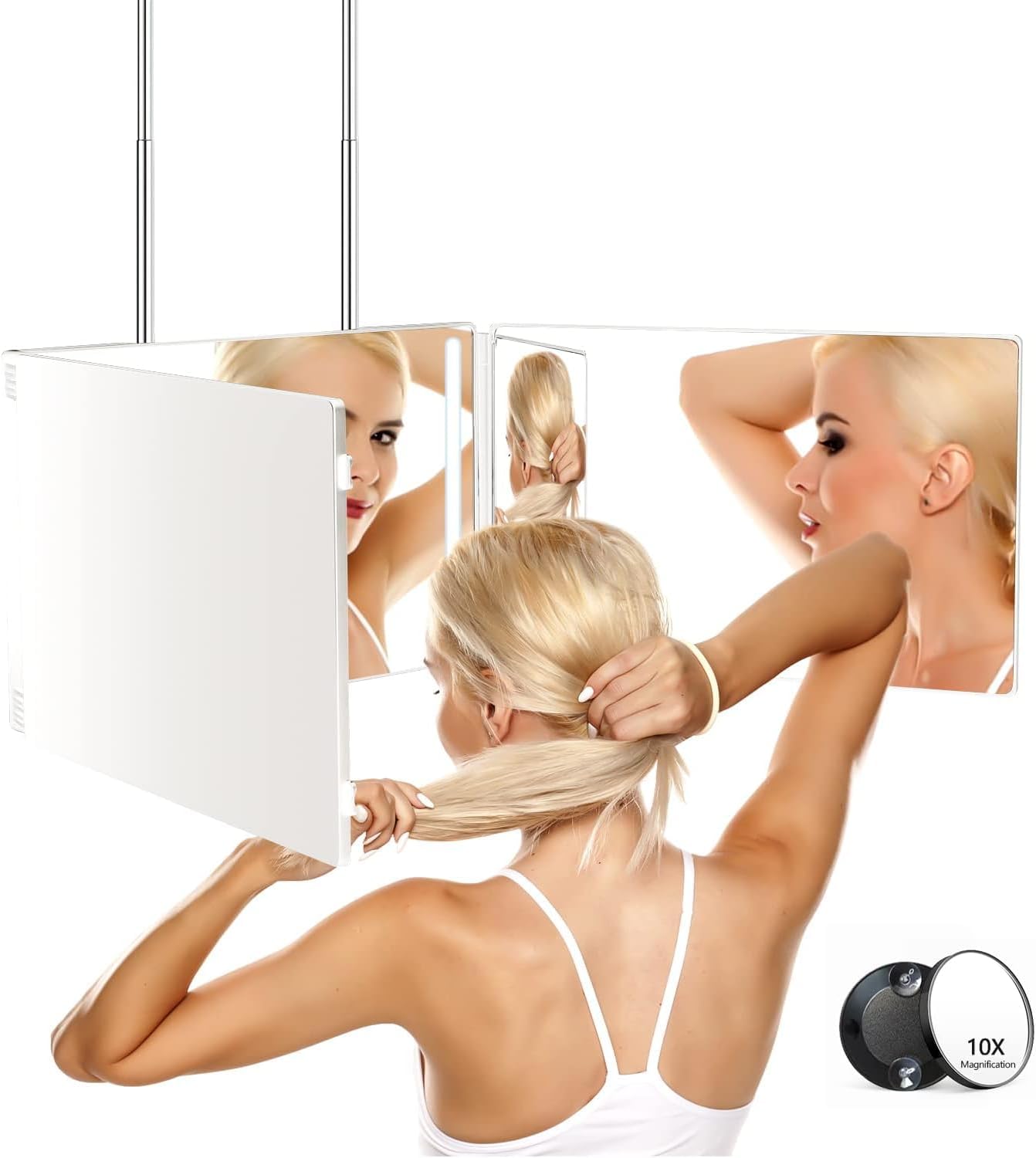 JANMPASK 3 Way Mirror with Light and Retractable Hooks