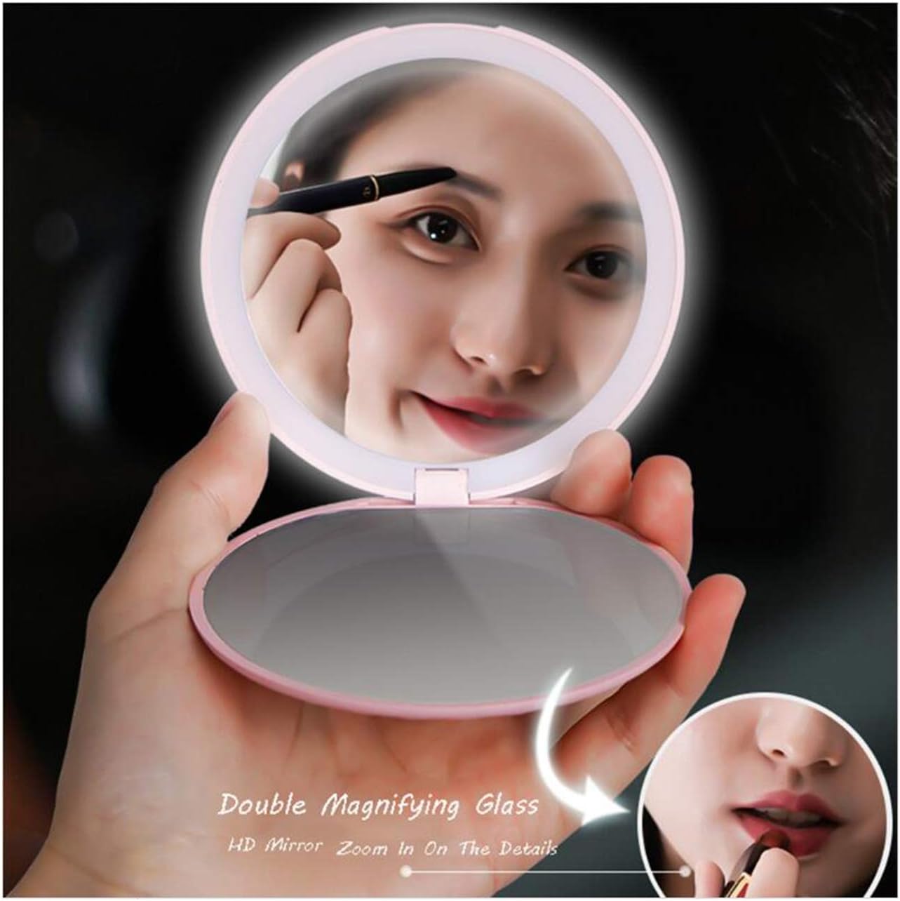 LED Makeup Mirror USB Charging Portable Double 2X Magnifier