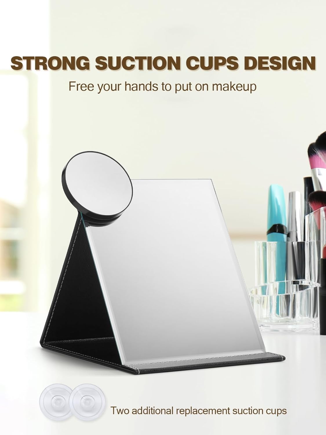 10X Magnifying Mirror with Suction Cups and Slant Tweezers Black