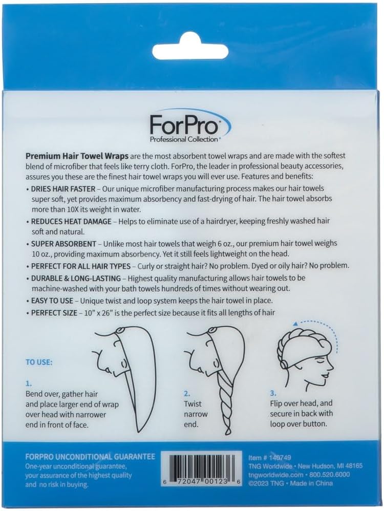 ForPro Premium Microfiber Hair Towel Wrap 2-Pack 1