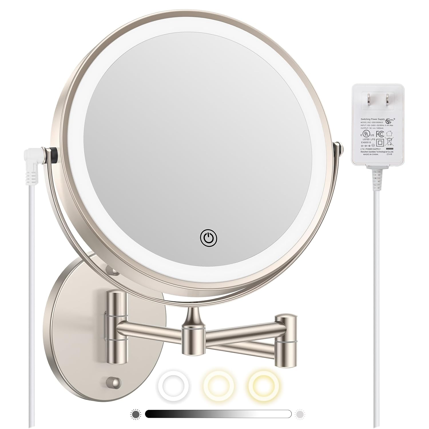 FASCINATE Rechargeable Wall Mirror with Lights and 10X Magnification