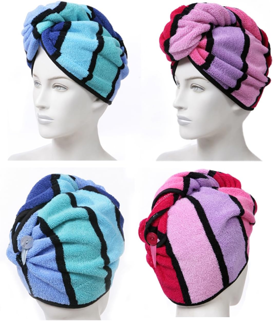 Wenlly 2 Pack Cotton Hair Drying Towel with Button